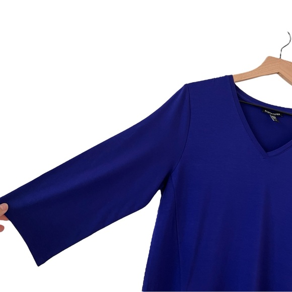 Eileen Fisher Cobalt Blue V-neck A-line Knee Length Jersey Knit Dress Size M - Picture 4 of 10